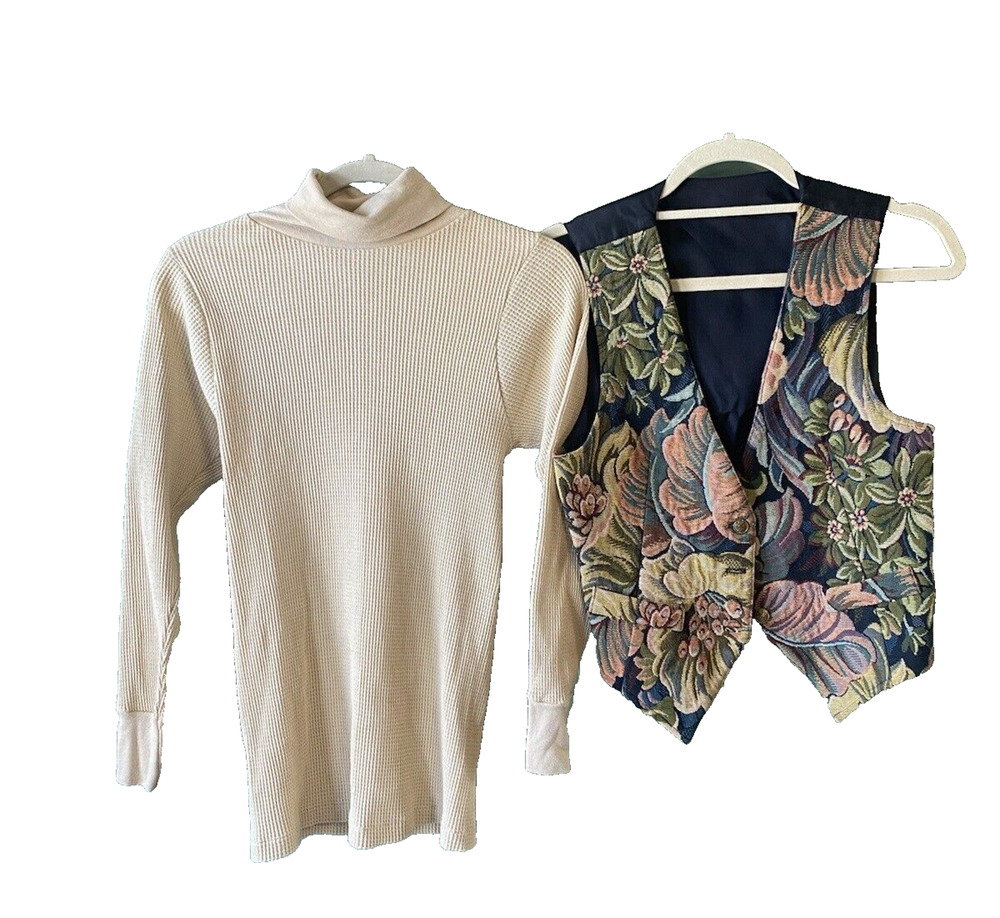 Vintage Womens Shirt & Vest Size 10 Floral Tapestry VINTAGE 90s Western Country